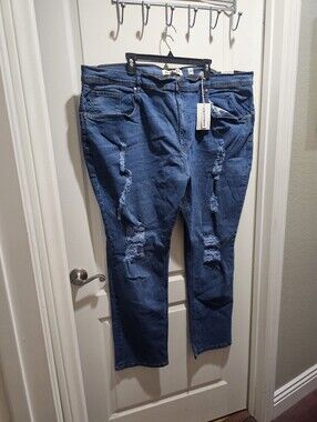 Dash Big and Tall Straight Men’s Distressed Jeans in Blue Size 46x32